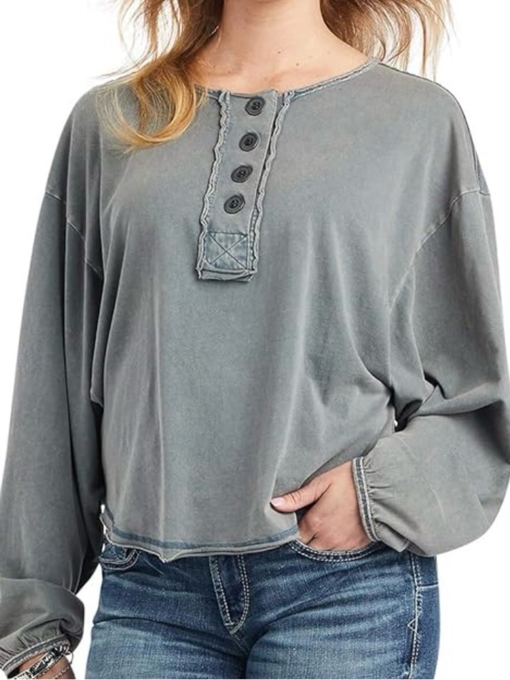 bohme Washed Grey Button-Front Relaxed top
